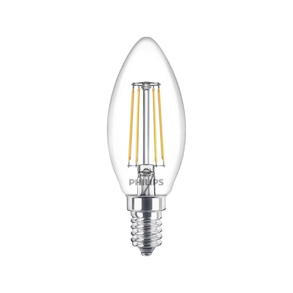 Produktbild för Philips - LED-glödlampa med filament - form: B35 - klar finish - E14 - 4.3 W - varmt vitt ljus - 2700 K (paket om 3)
