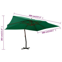 Produktbild för Frihängande trädgårdsparasoll med trästång 400x300 cm grön