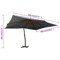 Produktbild för Frihängande trädgårdsparasoll med trästång 400x300 cm antracit