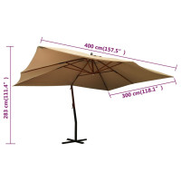 Miniatyr av produktbild för Frihängande parasoll med trästång 400x300 cm taupe