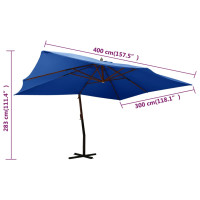 Produktbild för Frihängande trädgårdsparasoll med trästång 400x300 cm azurblå