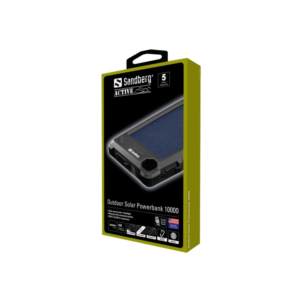 Produktbild för Sandberg Outdoor Solar Powerbank 10000 solströmsbank - USB, USB-C