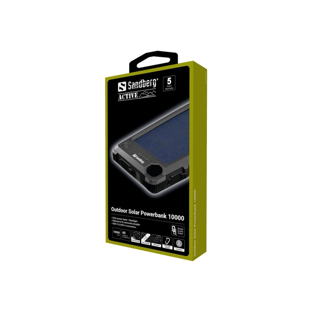 Produktbild för Sandberg Outdoor Solar Powerbank 10000 solströmsbank - USB, USB-C