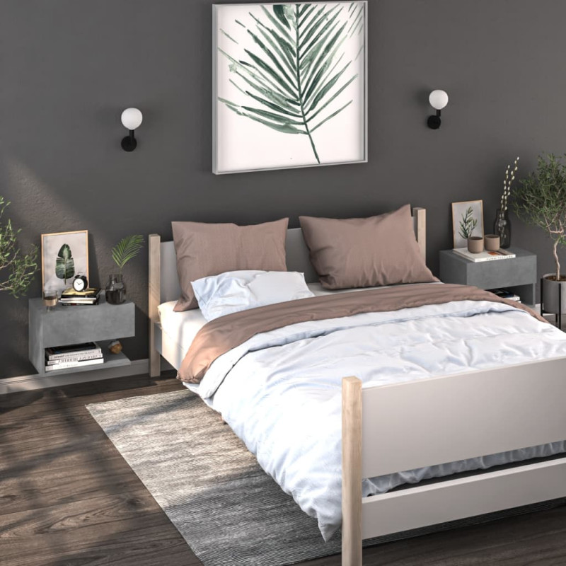 Produktbild för Väggmonterade sängbord 2 st betonggrå