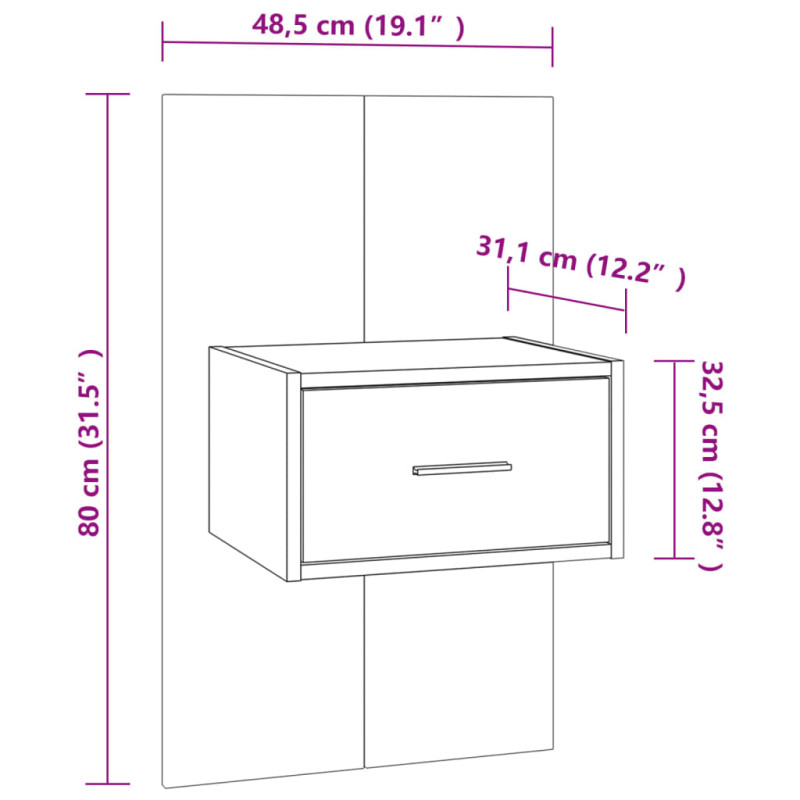 Produktbild för Väggmonterat sängbord sonoma-ek