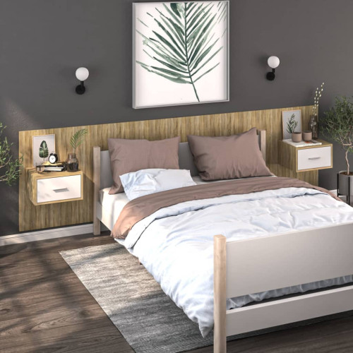 vidaXL Väggmonterade sängbord 2 st vit och sonoma-ek