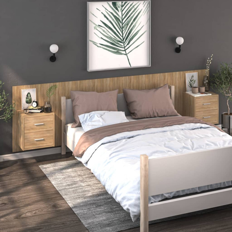 Produktbild för Väggmonterade sängbord 2 st sonoma-ek