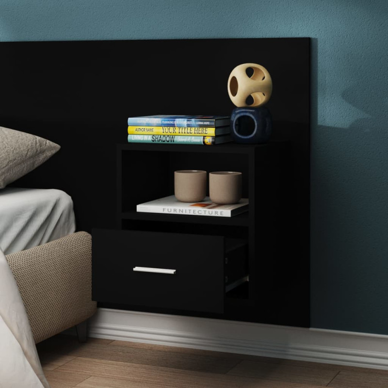 Produktbild för Väggmonterat sängbord svart