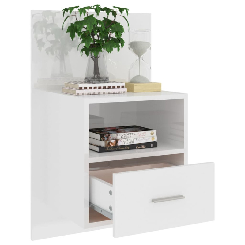 Produktbild för Väggmonterat sängbord vit högglans