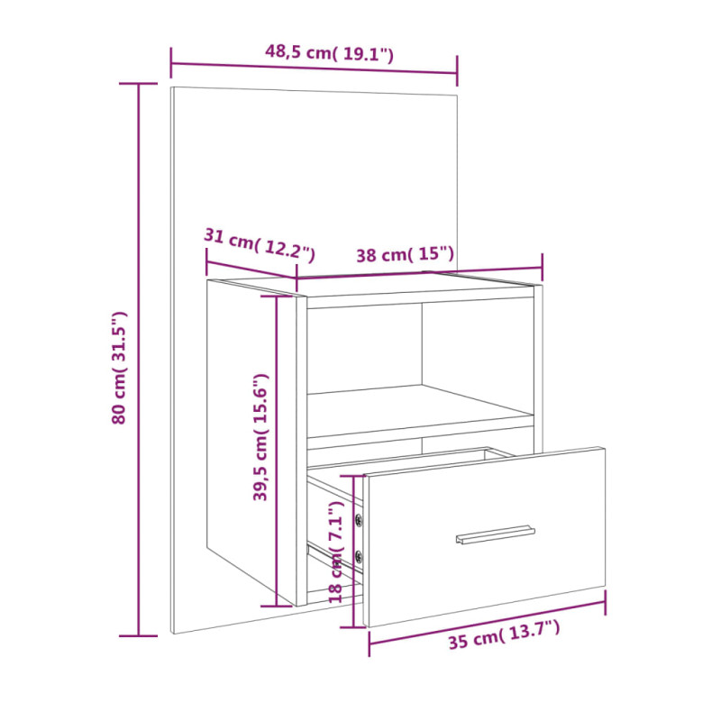 Produktbild för Väggmonterat sängbord vit högglans
