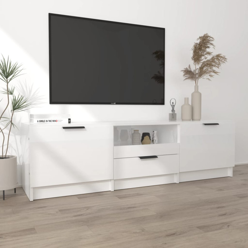 Produktbild för Tv-bänk vit högglans 140x35x40 cm konstruerat trä