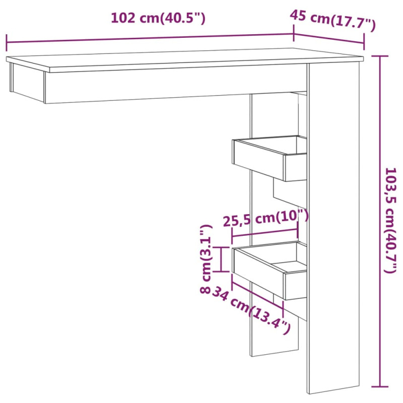 Produktbild för Barbord väggmonterat betonggrå 102x45x103,5 cm konstruerat trä