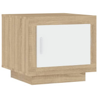 Produktbild för Soffbord vit och sonoma-ek 51x50x45 cm konstruerat trä