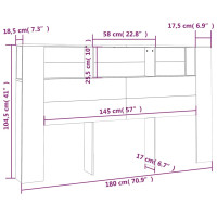 Produktbild för Sänggavel med förvaring betonggrå 180x18,5x104,5 cm