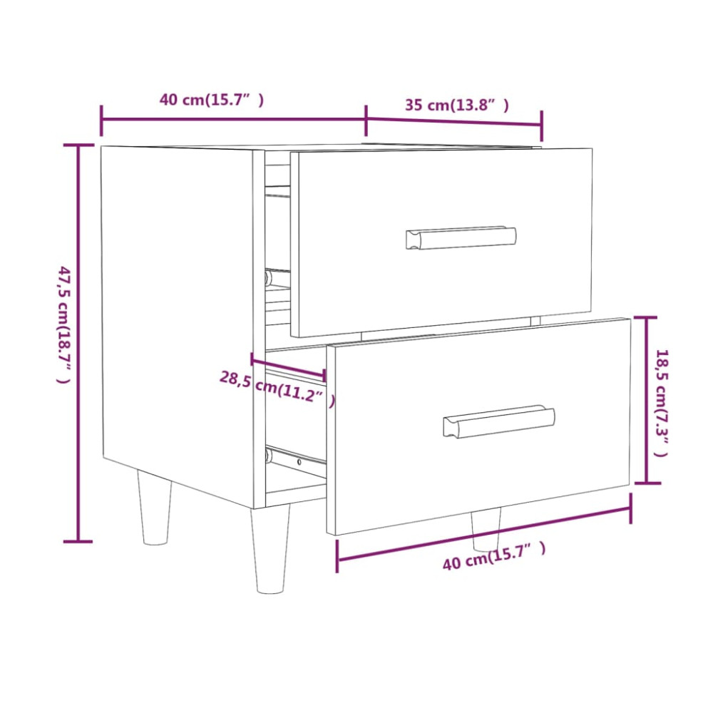 Produktbild för Sängbord vit 40x35x47,5 cm