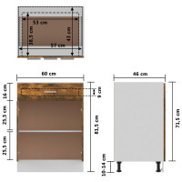 Produktbild för Underskåp rökfärgad ek 60x46x81,5 cm konstruerat trä