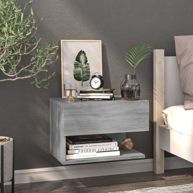 Produktbild för Väggmonterat sängbord grå sonoma