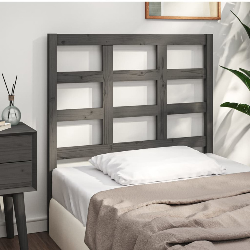Produktbild för Sänggavel grå 105,5x4x100 cm massiv furu