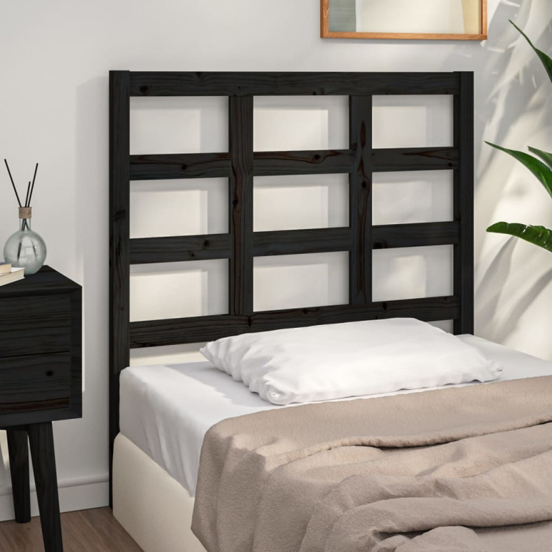 Produktbild för Sänggavel svart 105,5x4x100 cm massiv furu