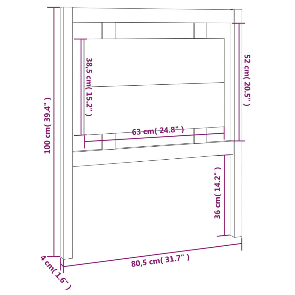Produktbild för Sänggavel grå 80,5x4x100 cm massiv furu