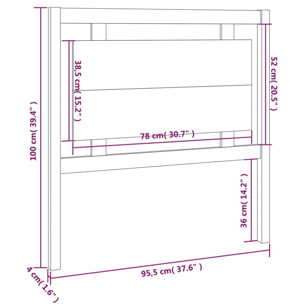 Produktbild för Sänggavel grå 95,5x4x100 cm massiv furu