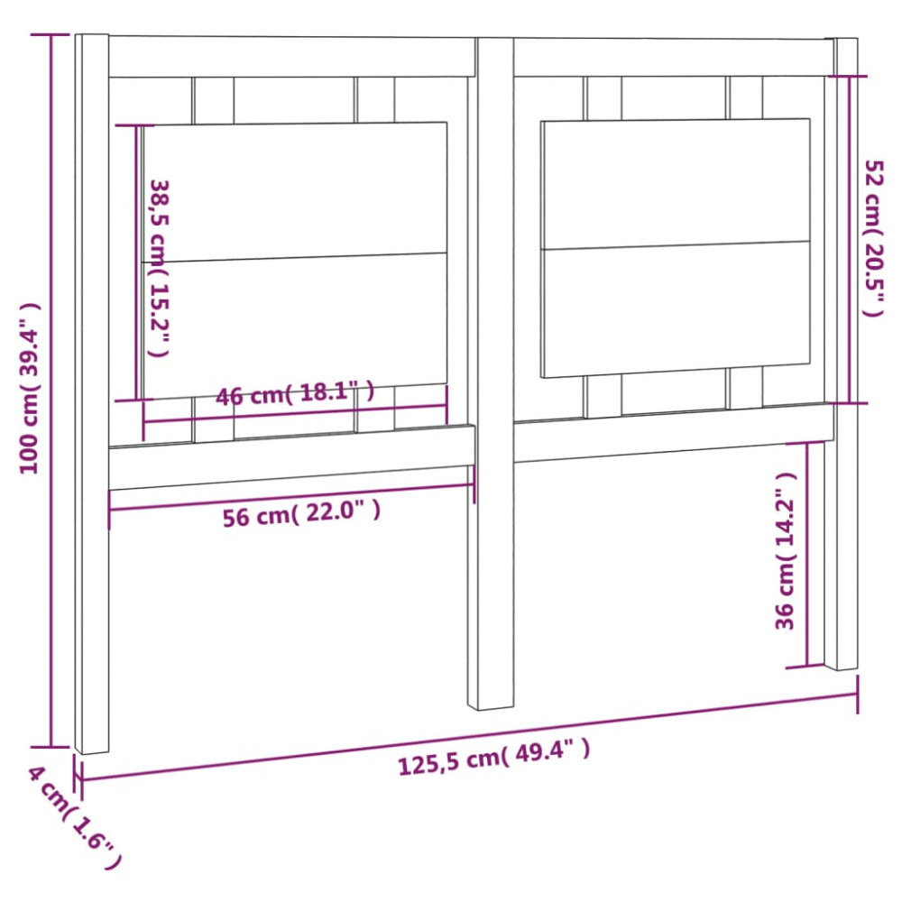 Produktbild för Sänggavel grå 125,5x4x100 cm massiv furu