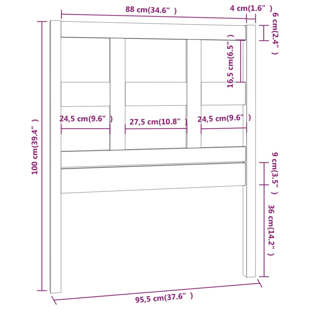 Produktbild för Sänggavel honungsbrun 95,5x4x100 cm massiv furu