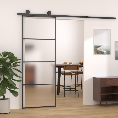 vidaXL Skjutdörr frostat ESG-glas och aluminium 76x205 cm svart