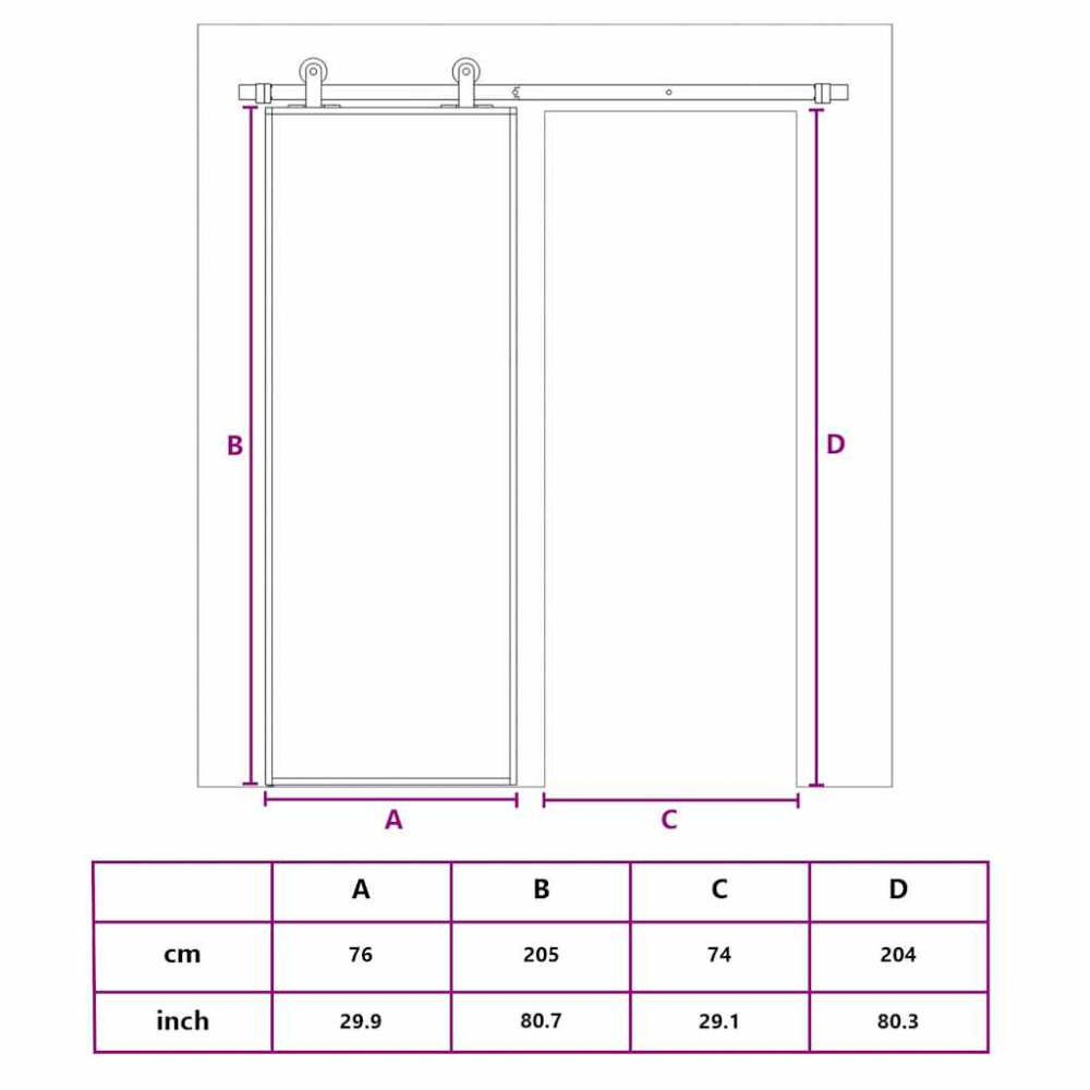Produktbild för Skjutdörr frostat ESG-glas och aluminium 76x205 cm svart