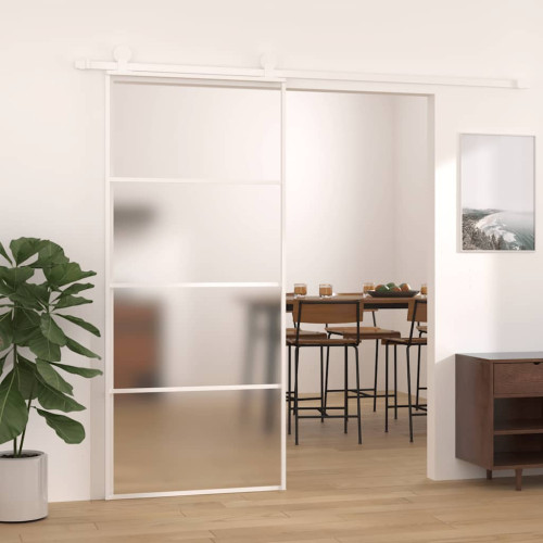 vidaXL Skjutdörr frostat ESG-glas och aluminium 90x205 cm vit