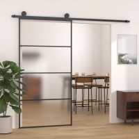 Produktbild för Skjutdörr frostat ESG-glas och aluminium 102,5x205 cm svart