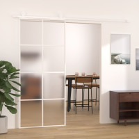 Produktbild för Skjutdörr frostat ESG-glas och aluminium 90x205 cm vit