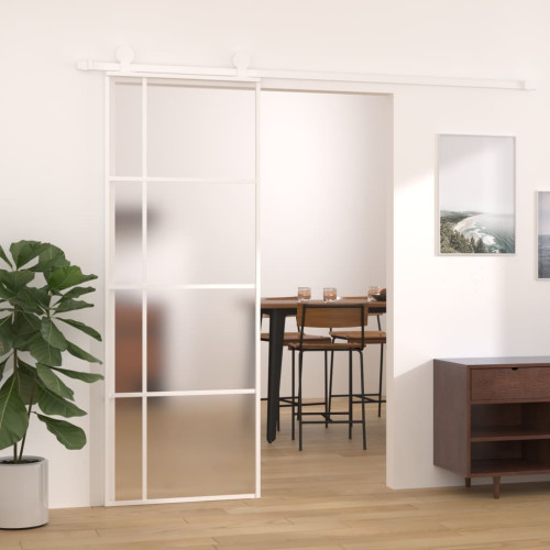 vidaXL Skjutdörr frostat ESG-glas och aluminium 76x205 cm vit