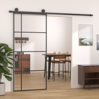 Produktbild för Skjutdörr ESG-glas och aluminium 90x205 cm svart