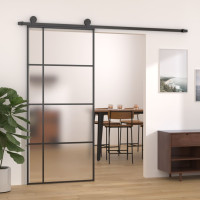 Produktbild för Skjutdörr frostat ESG-glas och aluminium 90x205 cm svart