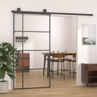 Produktbild för Skjutdörr ESG-glas och aluminium 102,5x205 cm svart