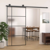 Produktbild för Skjutdörr frostat ESG-glas och aluminium 102,5x205 cm svart