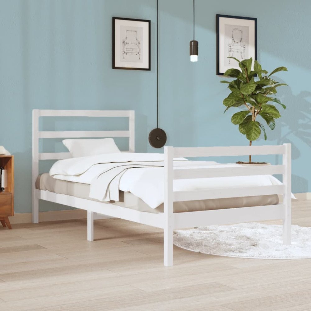 Produktbild för Sängram vit massiv furu 90x200 cm
