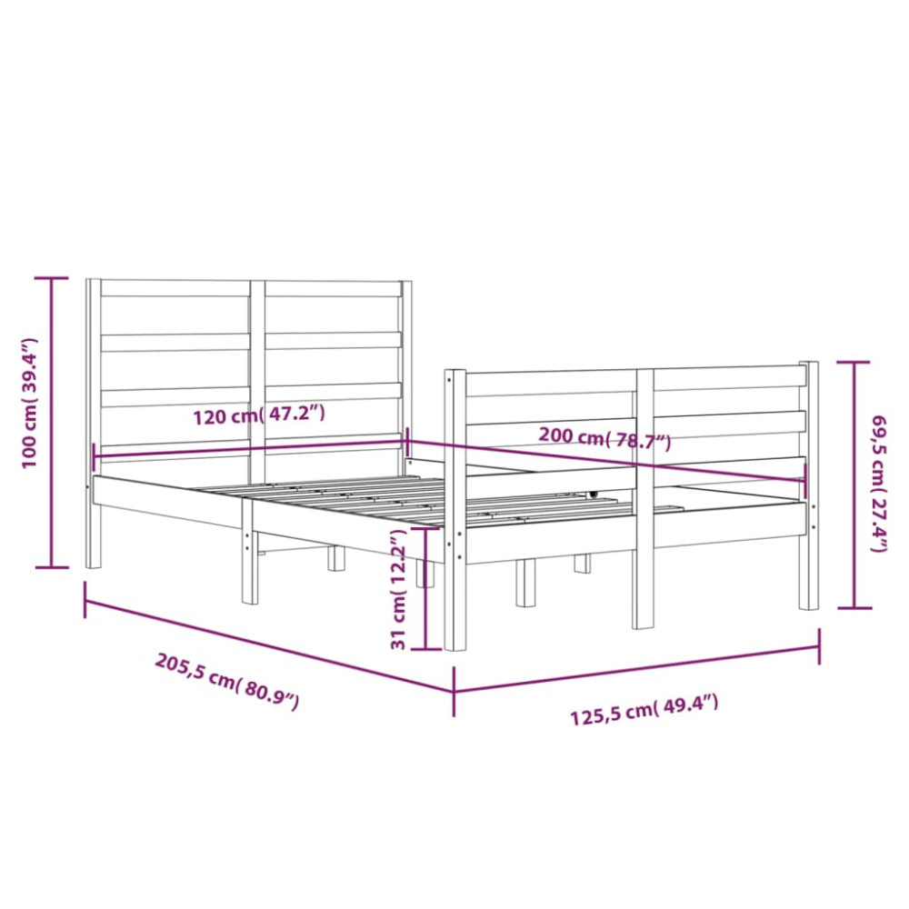 Produktbild för Sängram massiv furu 120x200 cm