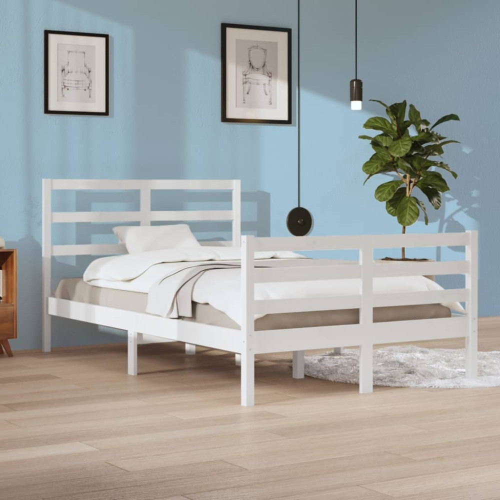 Produktbild för Sängram vit massiv furu 120x200 cm enkelsäng