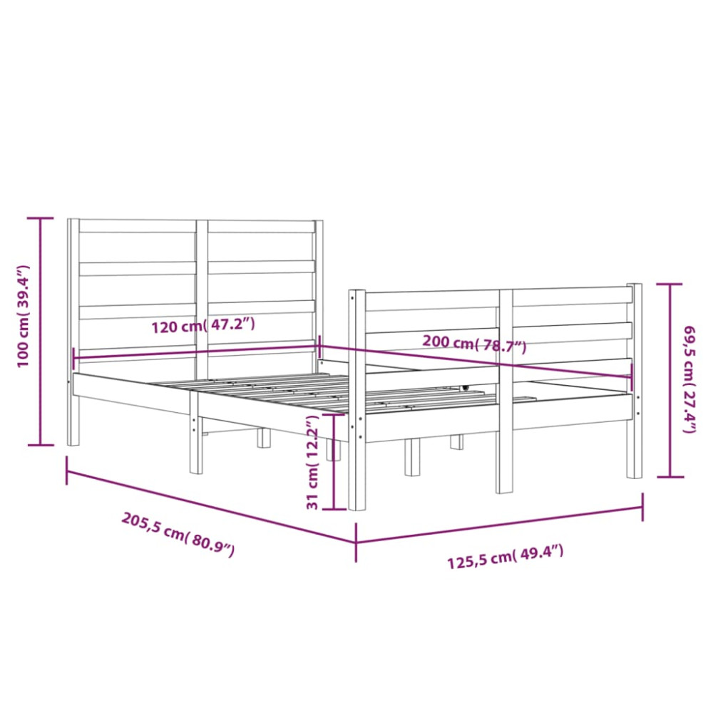 Produktbild för Sängram vit massiv furu 120x200 cm enkelsäng