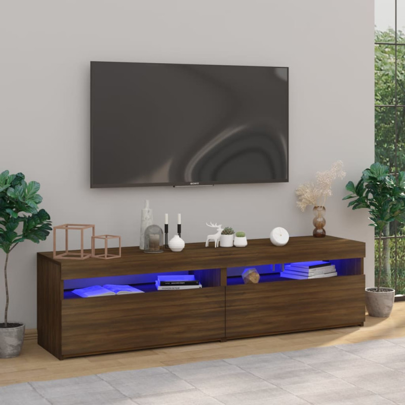 Produktbild för Tv-bänkar med LED-belysning 2 st brun ek 75x35x40 cm
