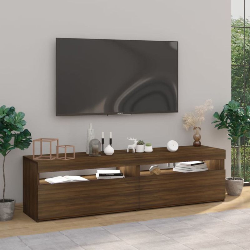 Produktbild för Tv-bänkar med LED-belysning 2 st brun ek 75x35x40 cm