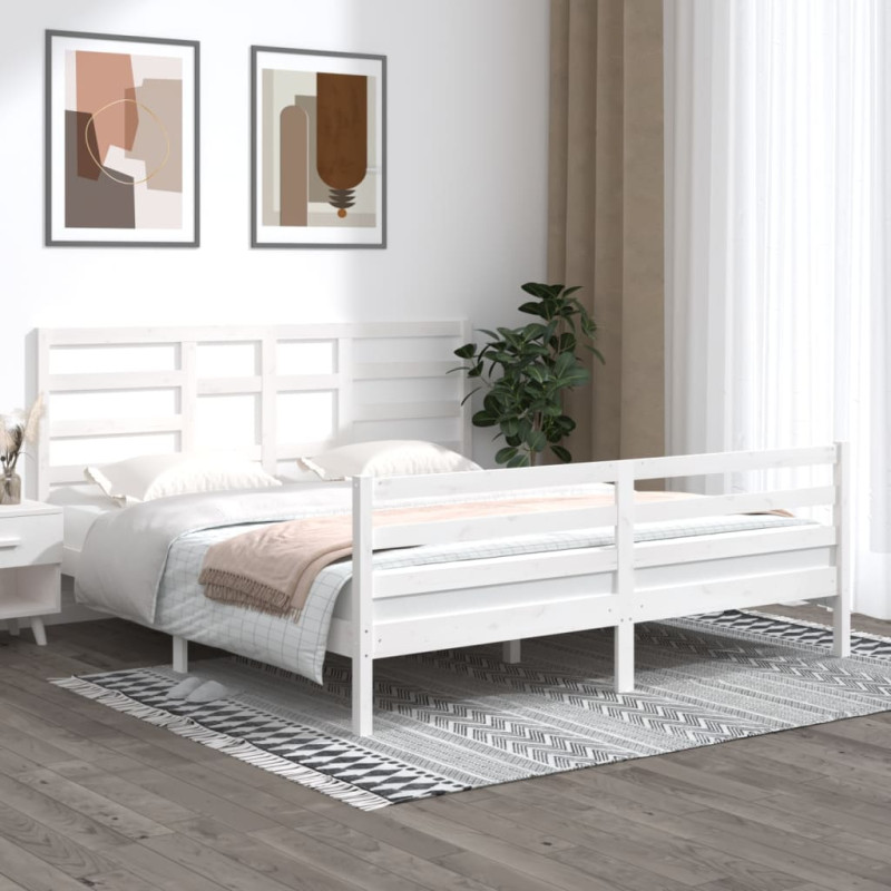 Produktbild för Sängram vit massivt trä 180x200 cm
