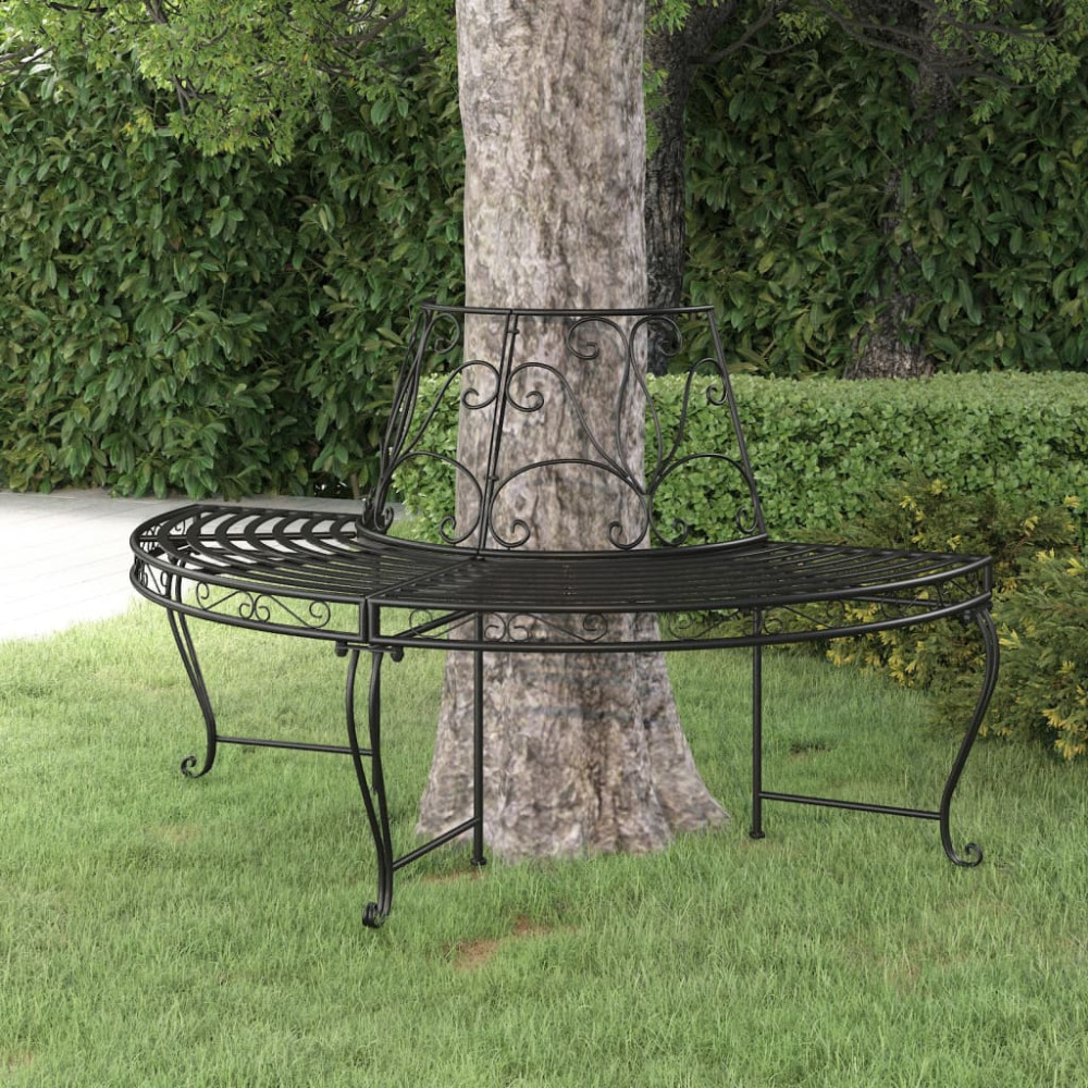 Produktbild för Halvrund trädbänk Ø160 cm svart stål