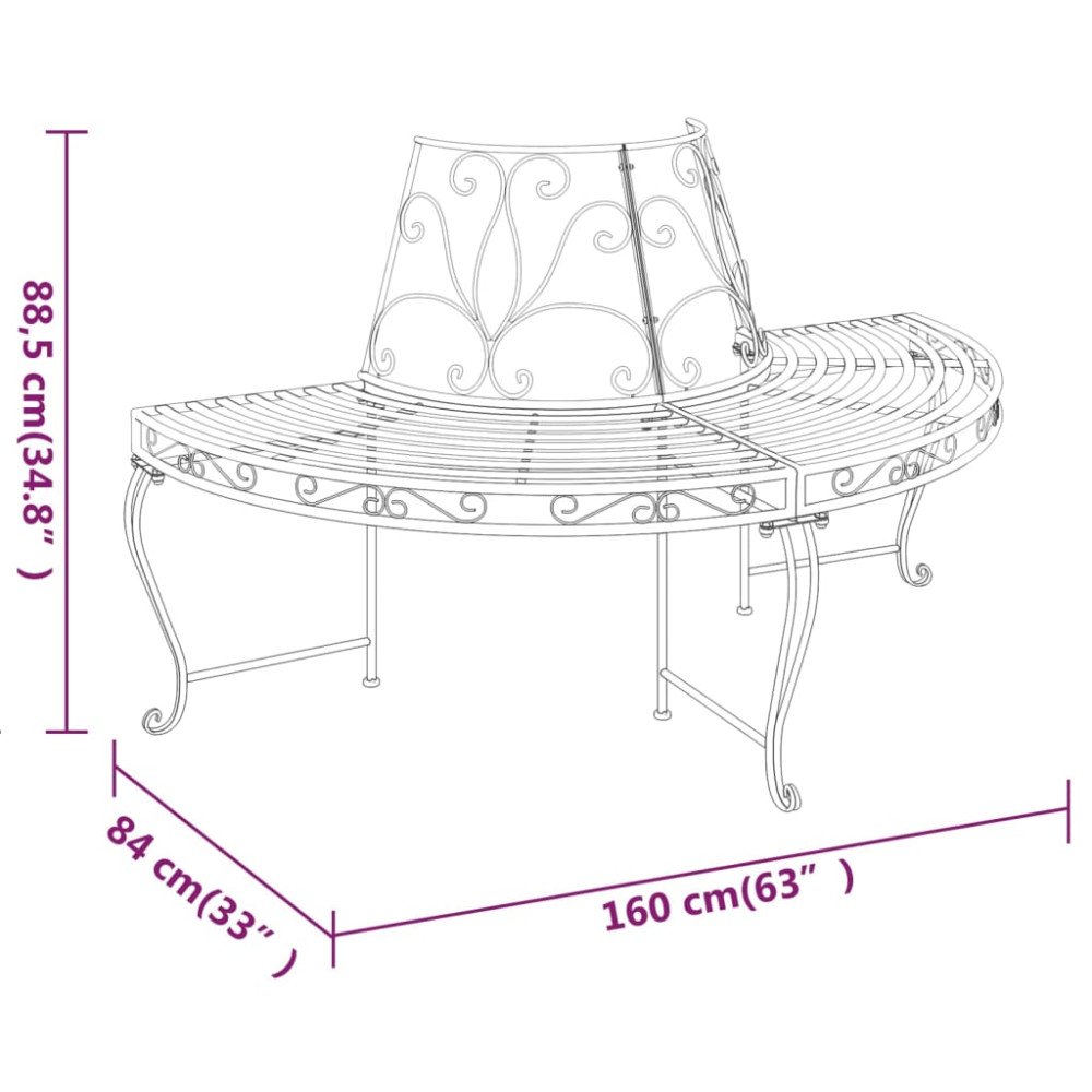 Produktbild för Halvrund trädbänk Ø160 cm svart stål
