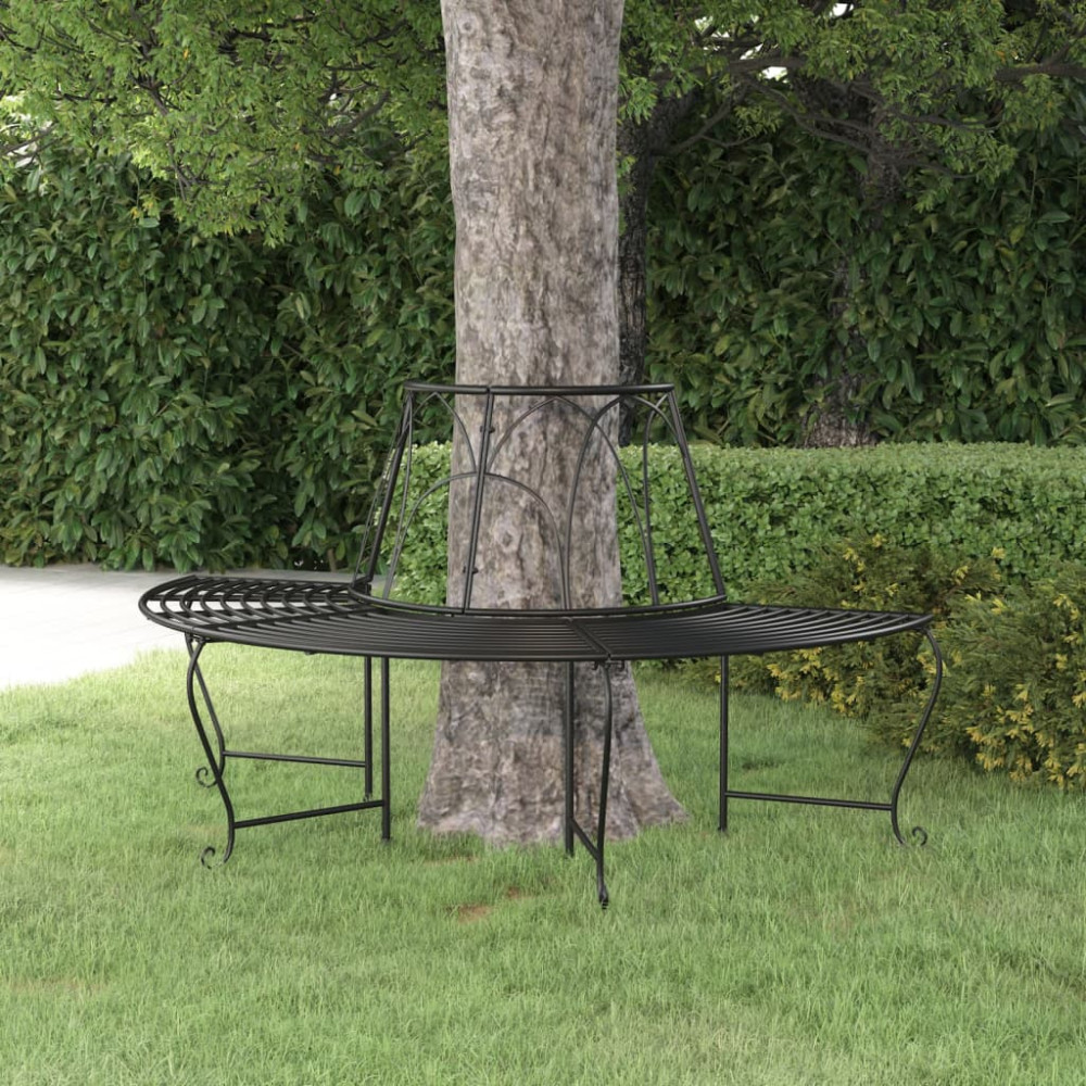 Produktbild för Halvrund trädbänk Ø159 cm svart stål