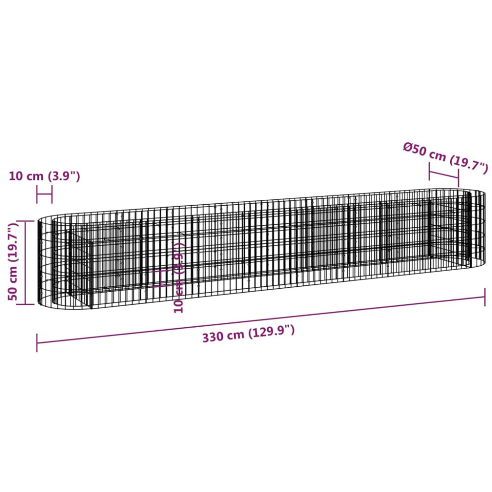 Produktbild för Planteringsgabion galvaniserat järn 330x50x50 cm