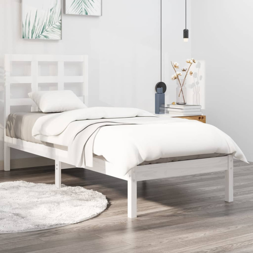 Produktbild för Sängram vit massivt trä 75x190 cm
