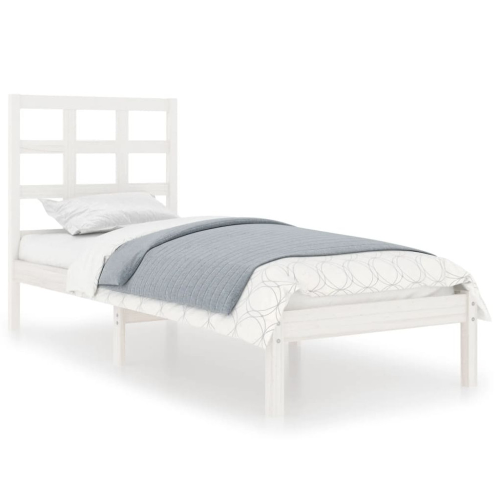 Produktbild för Sängram vit massivt trä 75x190 cm